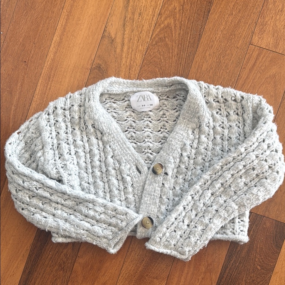 Zara Gray Cable Knit Cardigan Sweater